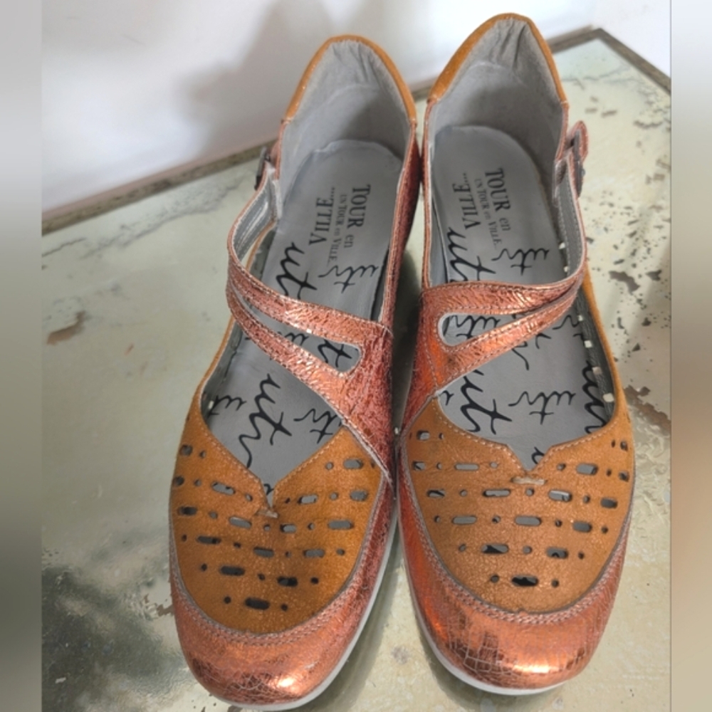Mary Jane Women's UTV Brand Leather Comfort Shoes Size 9 (40) Copper Colour